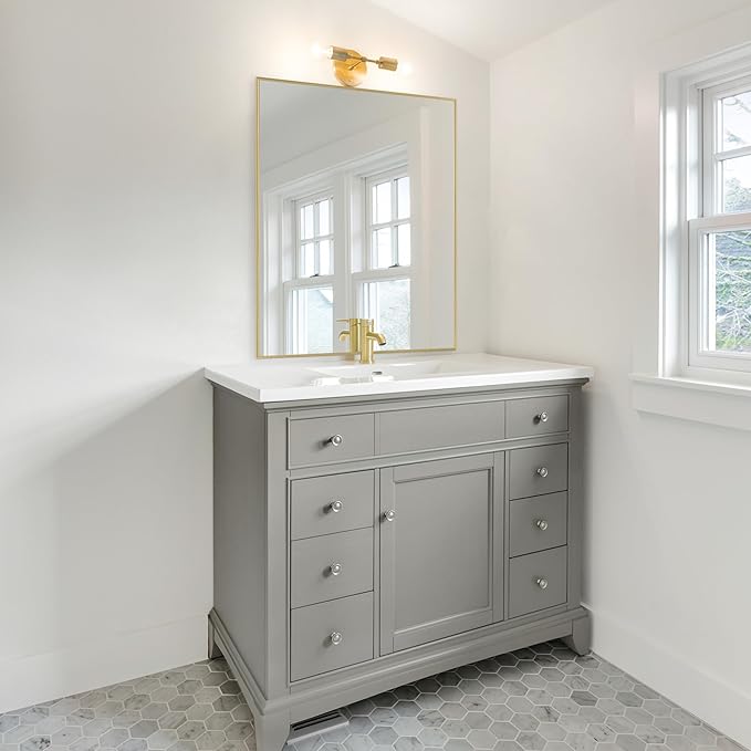 Frame My Mirror Gold Metal Framed Mirror, 36" x 36" Mirror for Bathroom, Metal Frame, True Reflections Glass, Gold Finish, Stanton Design, Hangs Horizontally or Vertically, Made in USA