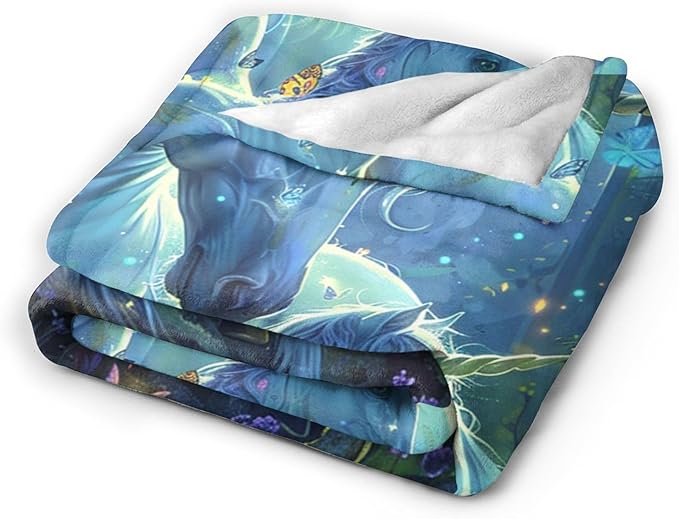Unicorn Throw Blanket - Soft, Warm & Cozy Fleece for Couch, Sofa, Bed - 50"x40" White Horse Blanket for Girls, Women, Men, Boys