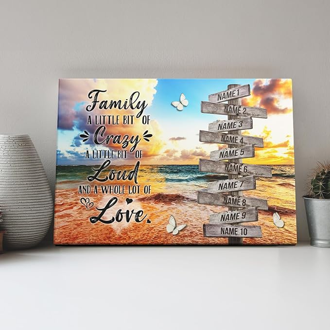 Dem Canvas Personalized Family Canvas With Names, Custom Wooden Sign Names Canvas, Family A Little Bit Of Crazy, Personalized Photo Gifts Street Sign Housewarming Gift