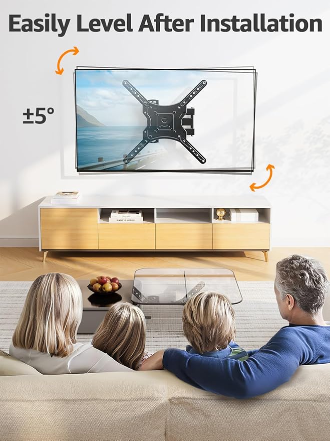 ELIVED Full Motion TV Wall Mount for Most 26-60 Inch TVs, Articulating Arms Swivel and Tilt tv Mount, Wall Mount Brackets Max VESA 400x400, Single Stud Perfect Center Design, Holds Up to 77 lbs.