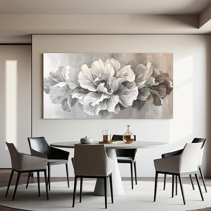 Canvas Wall Art Decor Oversized White Flower Wall Decor For Living Room Pictures Art Decoratives Prints Modern Aesthetics artwork Gray Floral Wall Art For Home Bedroom Office Room Wall Decor 29×58 In