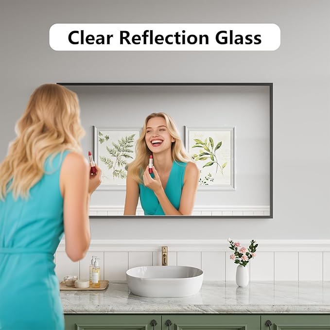 Bathroom Mirror 36x48 Black Bathroom Wall-Mounted Mirrors, Modern Vanity Mirror for Bedroom, Living Room, Aluminum Alloy Frame Allow to Hang Horizontally or Vertically
