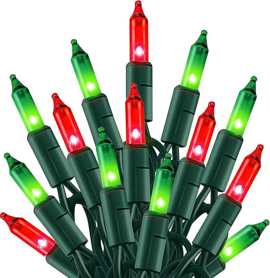 TW SHINE Christmas Mini String Lights, 20FT 100 Count Incandescent Mini Christmas Tree Lights, Waterproof Xmas String Lights for Outdoor Indoor Home Party Yard Decorations, Red and Green