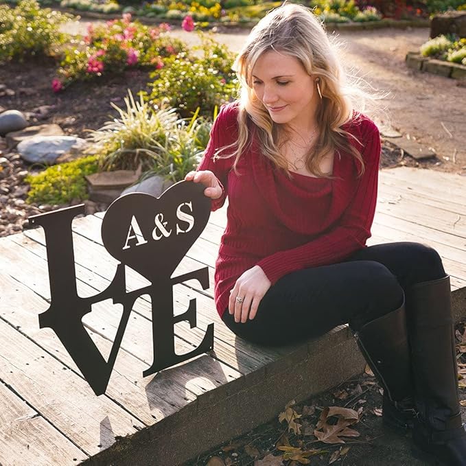 RealSteel - Love Monogram - Valentines Day Gifts for Her - Customized Boho Living Room Decor - Perfect for Couples, Anniversaries, Weddings, Bridal Showers, Birthdays (24", Black)