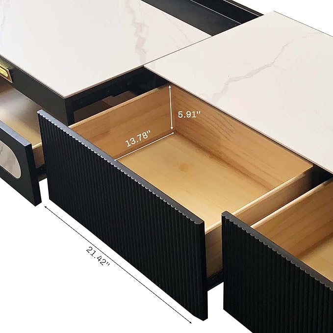 POVISON Fully-Assembled Modern TV Stand for Projector, Sintered Stone Entertainment Center with Storage for Living Room, TV Cabinet with Drawers for 120+ inch TV, Media Console for Living Room