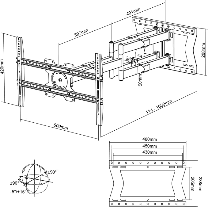 Physix 4100 Long Arm TV Wall Mount for 32-85 inch Screens Extra Long Extension Up to 40 Inch Heavy-Duty TV Mount Holds up to 120 lbs Full-Motion, Swivels Up to 180° Max. VESA 600x400