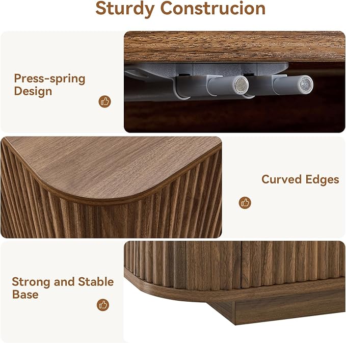 64" Sideboard Buffet Cabinet with Storage, Modern Fluted Accent Credenza with Adjustable Shelves, Wood Media Console Coffee Bar Table for Living Room Kitchen Dining Room, 31.5" H, Walnut