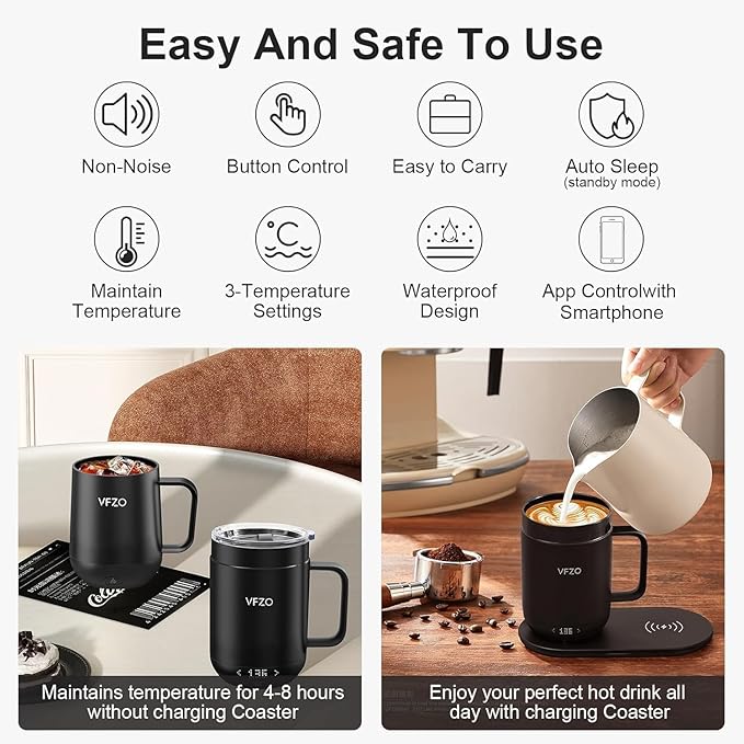 16Oz Temperature Control Smart Mug, Self Heating Coffee Mug LED Display, 180 Min Battery Life - Hot up to 149℉ Fast Wireless Charger Base Improved Design Coffee Serving Sets (16oz, Lemon)