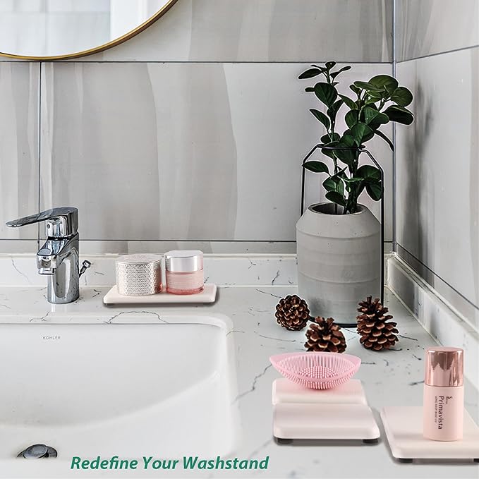 Set of 4 Water Absorbent Diatomite Coasters, Diatomaceous Earth Kitchen Soap Dish, Bathroom Trays, Water Absorbing Stone Used for Hand Soaps & Plants & Toiletries in The Modern Home