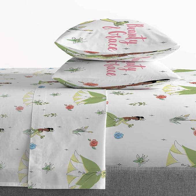 Jay Franco Disney The Princess and The Frog Beauty & Grace 7 Piece Full Size Bed Set - Includes Comforter & Sheet Set Featuring Tiana - Super Soft Bedding Fade Resistant Microfiber (Official Product)