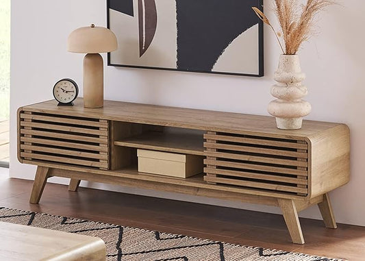 mopio Ensley TV Stand, Mid Century Modern for 55/60/65 inch TV, Farmhouse TV Stand, Entertainment Center with Storage, TV and Media Console for Living Room (Oak, 59" Low)