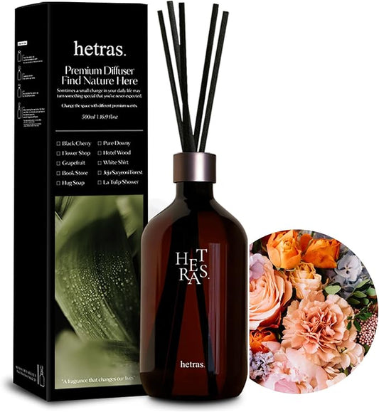 hetras. Premium Reed Diffuser 16.9 fl.oz | Flower Shop Scent | Fragrance Oil Diffuser & Sticks for Home & Office & Bathroom Decor - Gifts for Loved One