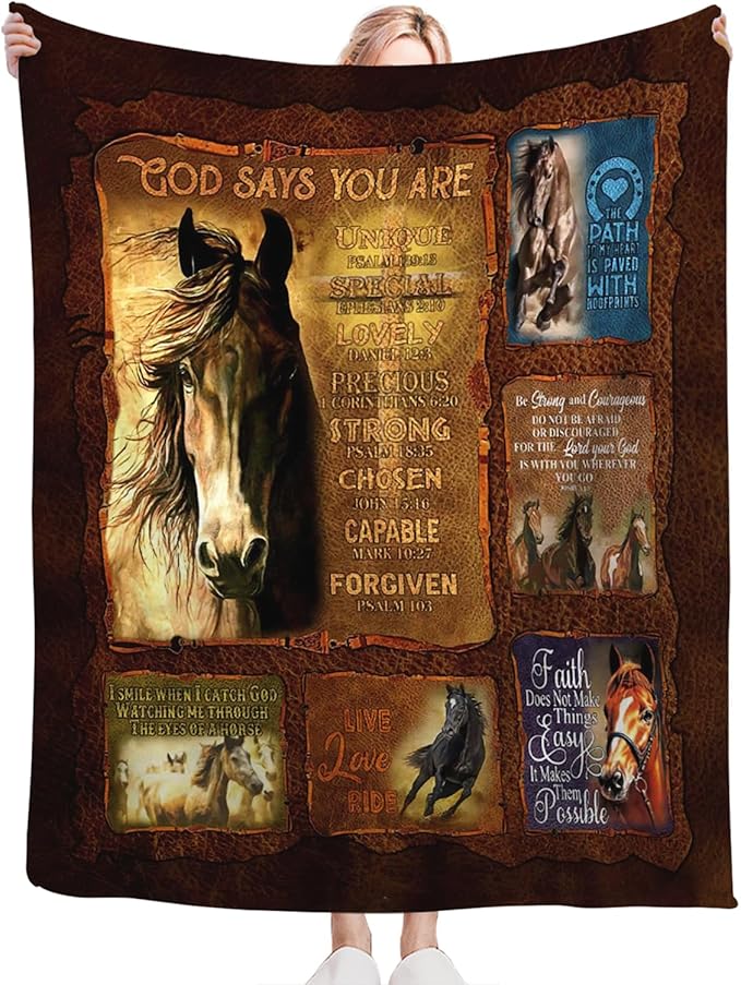 Tijuboni Horse Throw Blanket Christian Religious Gifts for Girls Boys Women Men Kids Adults Soft Flannel Fleece Blanket for Couch Sofa Bed Home Decor 40"x50"