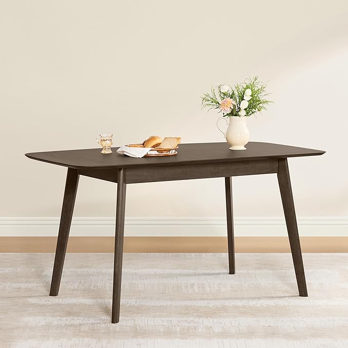 CHITA 47"-59" Extendable Dining Room Table for 4, Modern Wood Dining Table for Small Spaces, Kitchen, Space Saving Hidden Leaves, Solid Rubberwood Frame, Walnut Venner