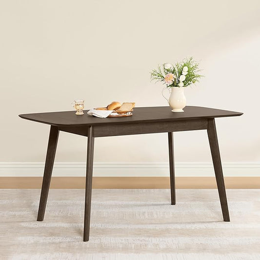 CHITA 47"-59" Extendable Dining Room Table for 4, Modern Wood Dining Table for Small Spaces, Kitchen, Space Saving Hidden Leaves, Solid Rubberwood Frame, Walnut Venner