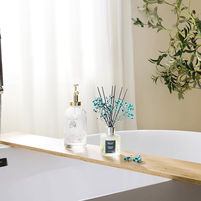 Airkeep Reed Diffuser Set,3.38 fl oz (100 ml) - Cashmere Vanilla Oil Diffusers with 8 Reed Sticks, Home Fragrance Reed Diffuser for Bathroom Shelf Decor