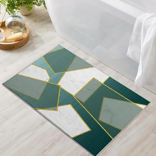 Bathroom Rug 2x3 Entryway Green Marble Geometric Mat Modern Abstract Rectangular Area Rug Machine Washable Soft Rug Carpet Area Rug for Entrance Living Room Bedroom Kitchen Home Office Indoor