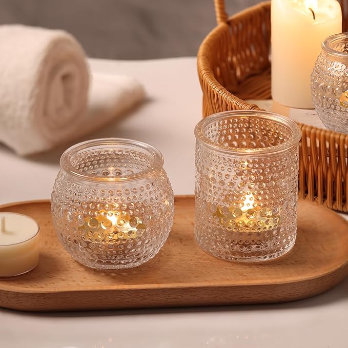 16 Pcs Assorted Clear Votive Candle Holders- Glass Tealight Candle Holder for Wedding Table Decor, Small Candle Holders Bulk for Fall, Thanksgiving, Christmas, Wedding Party Decor