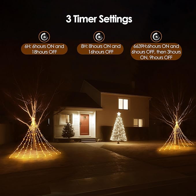 WBao Outdoor Christmas Decorations with Star Topper, 344 LED 11.9ft Color Changing Christmas Lights, Remote Control 11 Modes, Timer, UL Listed Waterproof for Tree Roof Porch, Warm White & Multicolor