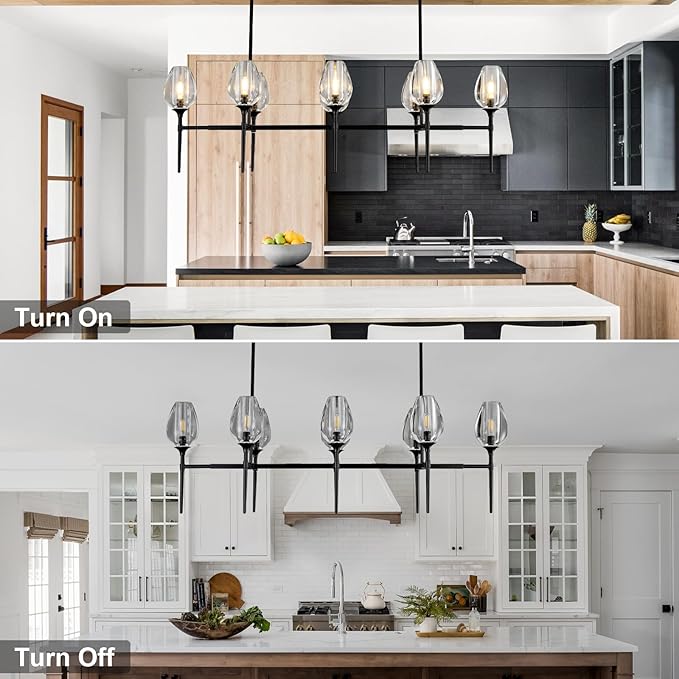 Modern Crystal Large Chandeliers 8 Lights Black, 52in Black Rectangle Tulip K9 Crystal Chandelier, Pendant Ceiling Light for Dining Living Room Bedroom Entryway over Table, E12 Bulbs Included