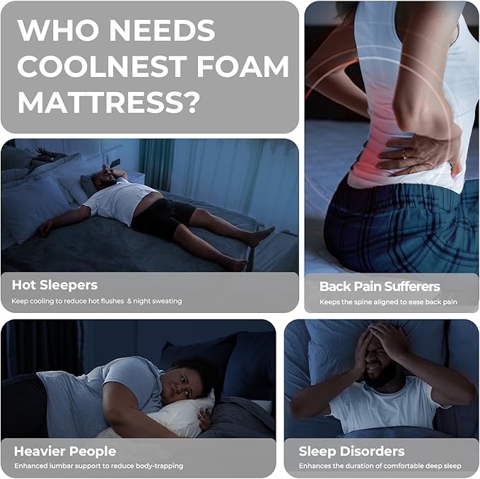 Sweetnight CoolNest Queen Mattress, 14 inch Cooling Queen Size Memory Foam Mattress for Cool Night Sleep, 5-Zone Ergo Support for Pressure Relief, Medium, CertiPUR-US Certified