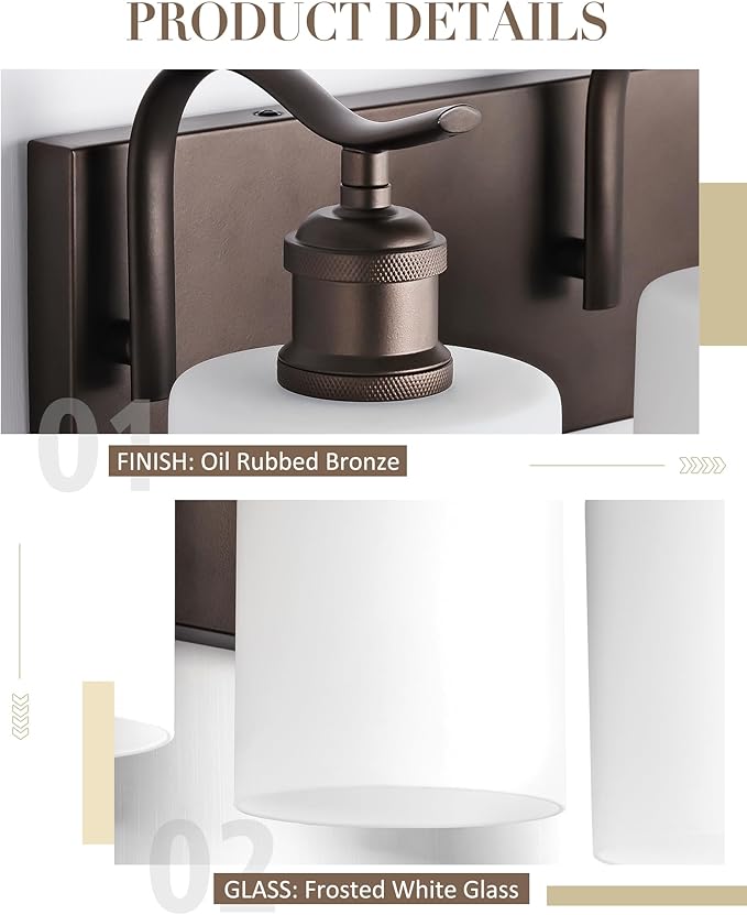 4 Light Bathroom Vanity Light, Morden Bathroom Lighting Fixtures Over Mirror Oil Rubbed Bronze Modern Wall Sconce with Milky White Frosted Shade ZCVL01ORBW-4