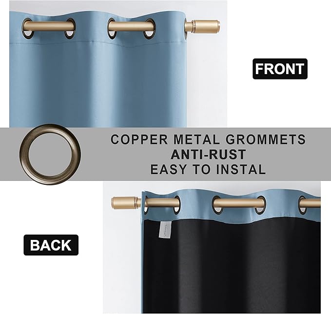 100% Blackout Curtains , 96 inches 2 Panel Sets, Heat and Full Light Blocking Drapes with Grommets for Bedroom, Thermal Insulated Window Treatment Drapes for Living Room (Haze Blue, 52Wx96L)