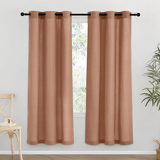 NICETOWN Terracotta Thick Linen Curtains 72" Length, Grommet Privacy Window Treatments Linen Weave with Light Penetration Vertical Drapes for Farmhouse/Home Office, W42 x L72, 2 Panels
