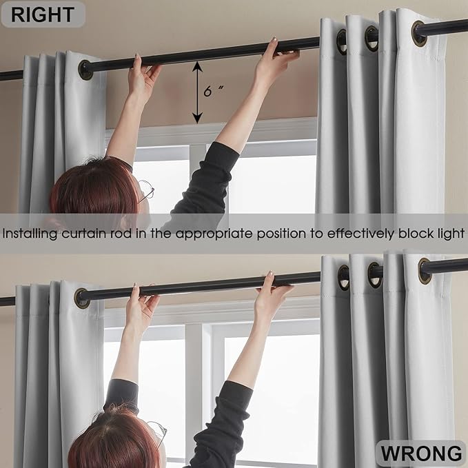 100% Blackout 330 GSM Curtain Panels , Heat and Full light Blocking Drapes with Grommets for Bedroom,Thermal Insulated Window Treatment Drapes for Living Room (Light Grey, 2 Panels,52 x 63inch)