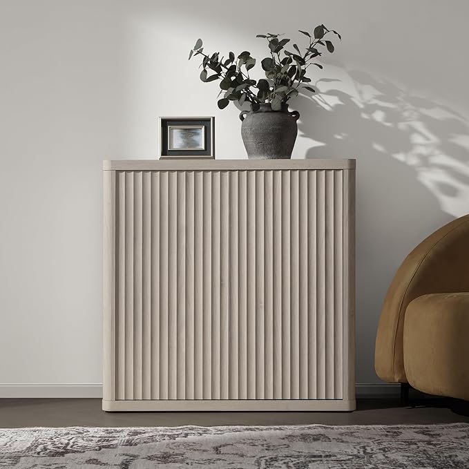 SICOTAS Buffet Cabinet with Storage 34.6" Sideboard Accent Modern Credenza with Doors & Shelves Fluted Tall Media Console Mid Century Coffee Bar Table for Living Room Kitchen Dining Room Hallway