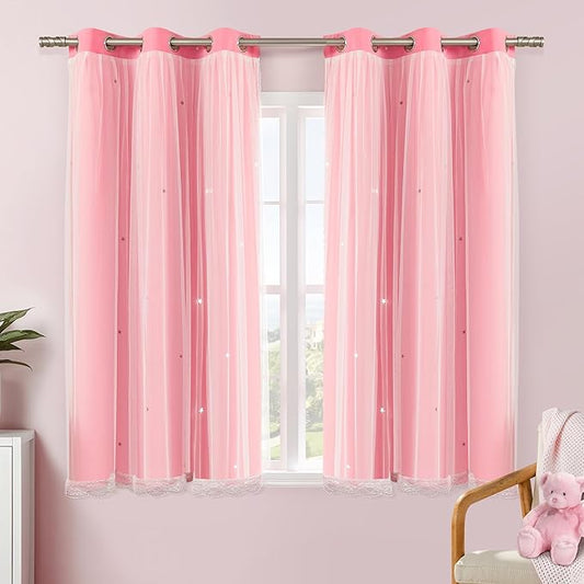 XiDi Pink Curtains for Bedroom, Girls Room Blackout Curtains, Kids Room Darkening Curtains, Hot Pink Decor, 1 Panel