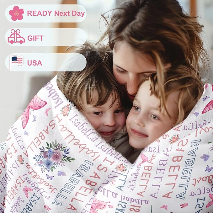 Ships Next Day, Personalized Blanket for Teen Boys Girls, Custom Blanket with Name Customized Flannel Throw Christmas Birthday Blanket Gifts for Kids or Adult