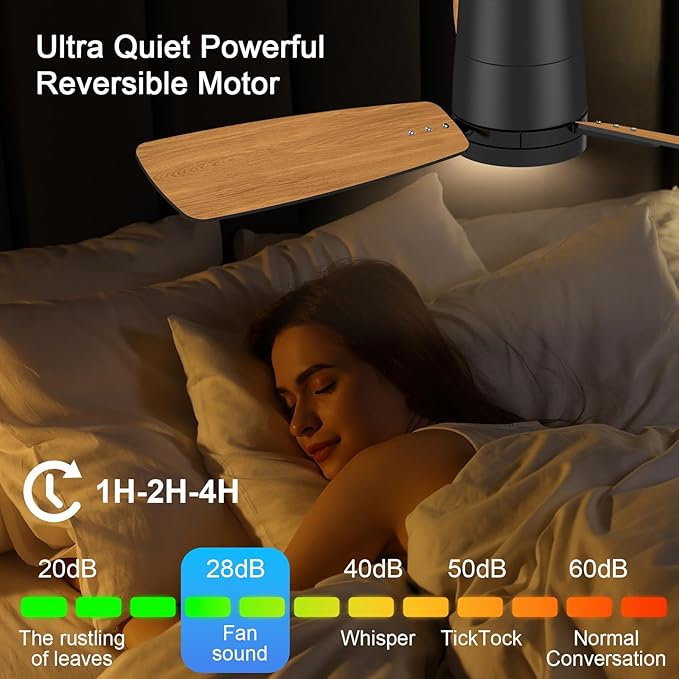 Ceiling Fans with Lights,42 inch,Quiet Reversible Motor,Easy to Install,6 Speeds,3CCT,Timer, Black Modern Ceiling Fan for Living Room, Bedroom, Kitchen, Dining room, Office