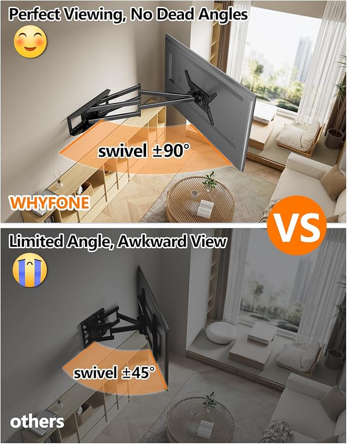 180° Landscape Vertical Rotating Extra Long Arm TV Wall Mount with 42inch Extension, Heavy Duty Full Motion TV Mount for Extra Large 80,85,90 inch up to 132 lbs, Max VESA 600x400mm, 16-24" Stud Wall