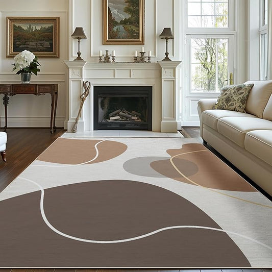 Area Rug 6x9 Entryway Boho Minimalist Brown Modern Abstract Geometric Rugs Machine Washable Soft Rug Carpet Non Slip Area Rug for Entrance Living Room Bedroom Dining Room Office Indoor