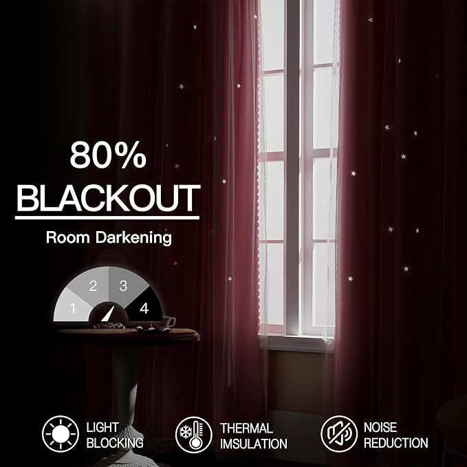 XiDi Pink Curtains for Bedroom Decor, Girls Room Blackout Curtains, Kids Room Darkening Curtains, 1 Panel