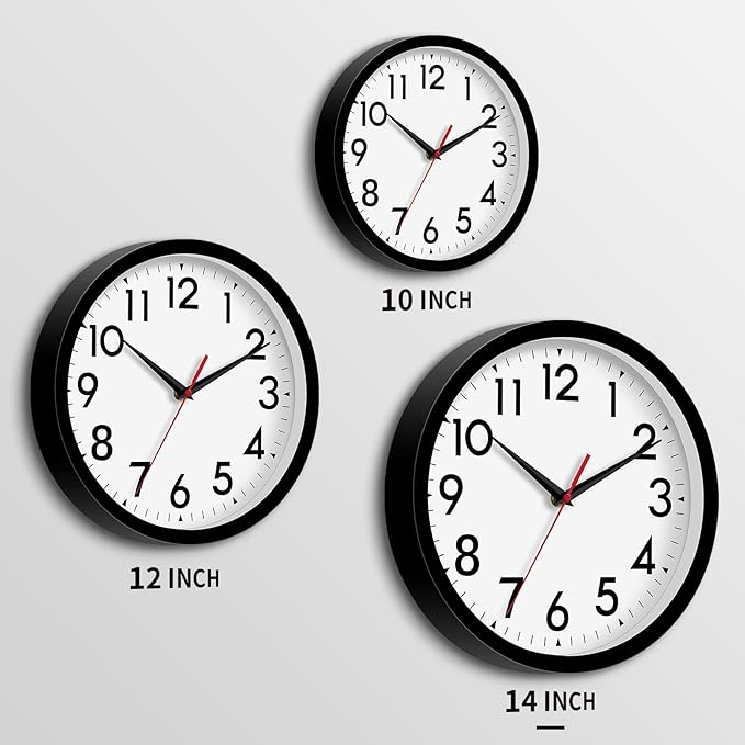 14 Inch Wall Clock Large Battery Operated Big Silent Non Ticking Analog Clock Decorative for Living Room Office Kitchen Outdoor Classroom Bedroom Bathroom School(Black)