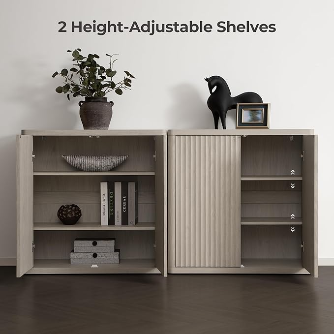 SICOTAS Buffet Cabinet with Storage 69.2" Sideboard Accent Modern Credenza with Doors & Shelves Fluted Tall Media Console Mid Century Coffee Bar Table for Living Room Kitchen Dining Room Hallway