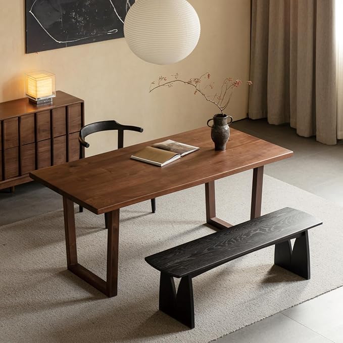 YESWOOD 71’’ Live Edge Dining Table for 6-8, Black Walnut Farmhouse Kitchen Table with Solid Wood Top and Legs, Large Modern Wood Dinner Table for Dining Room, Living Room, Office, Walnut