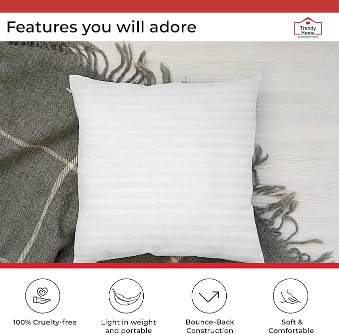 Trendy Home 26x26 Throw Pillow Insert (Set of 2, White) Bed and Couch Pillows Stuffer Hypoallergenic, Decorative Home Indoor Outdoor Sofa Pillow Filler (Machine Wash, 2 Pack)