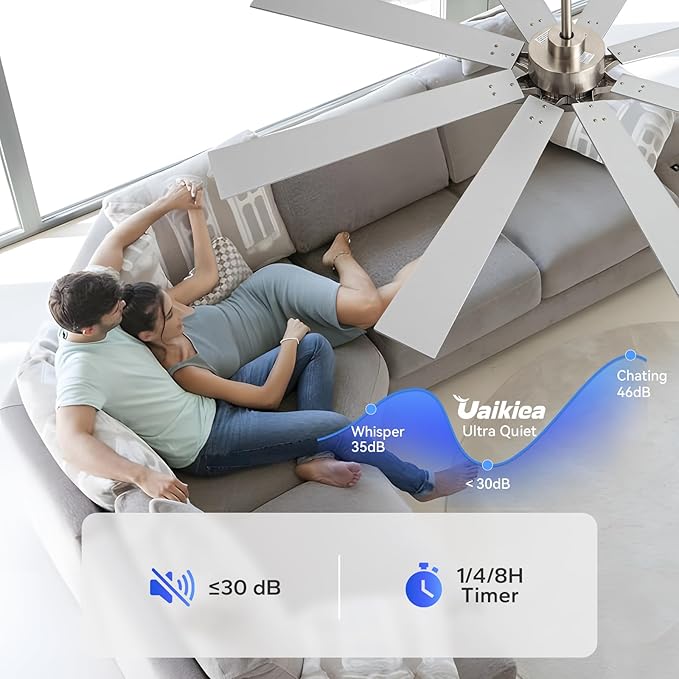 72" Outdoor Ceiling Fans for Patios with Light, Large Modern Industrial Ceiling Fan with Quiet Reversible DC Motor, High CFM Indoor Exterior Ceiling Fan for Garage Office Outside Shop, Nickel & Oak