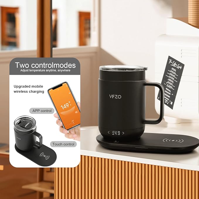 16Oz Temperature Control Smart Mug, Self Heating Coffee Mug LED Display, 180 Min Battery Life - Hot up to 149℉ Fast Wireless Charger Base Improved Design coffee serving sets mug(16oz, Turquoise)