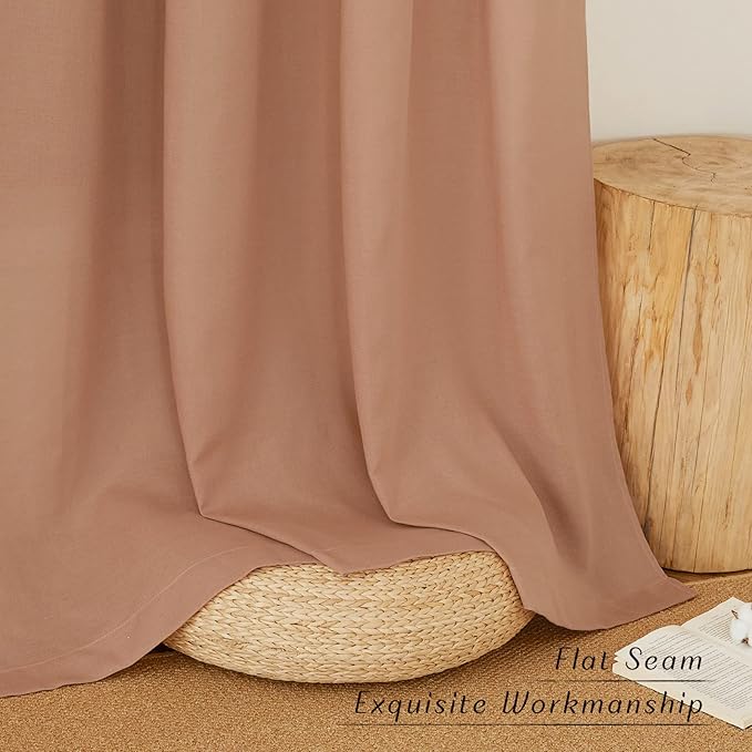 NICETOWN Linen Flax Semi Sheer Curtains 94" Length, Grommet Window Treatments Privacy Added with Light Penetration Vertical Drapes for Loft/Home Office, Terracotta, W55 x L94, 2 Panels