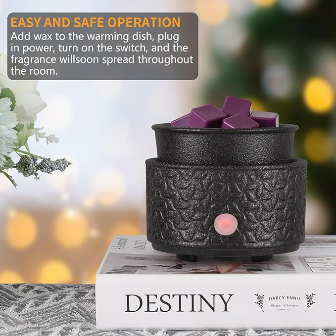 Electric Wax Melt Warmer 4-in-2 Candle Warmer for Scented Wax Melter Cute Ceramic Fragrance Wax Burner for Home Office Bedroom Deco Gift for Women Black