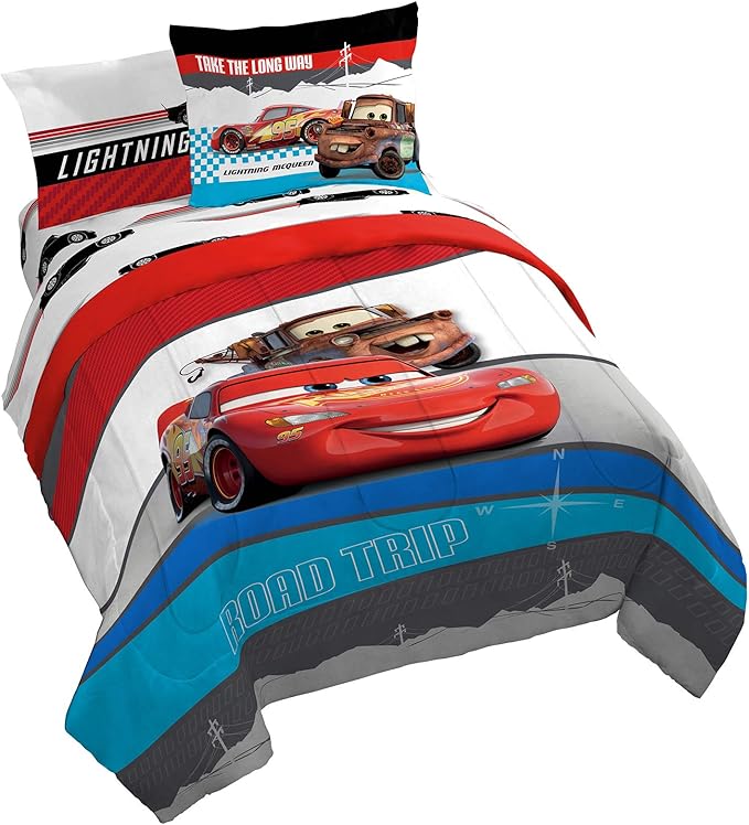 Jay Franco Disney Pixar Cars Racing Machine 7 Piece Queen Bed Set - Includes Comforter & Sheet Set - Bedding Features Lightning McQueen - Super Soft Fade Resistant Microfiber