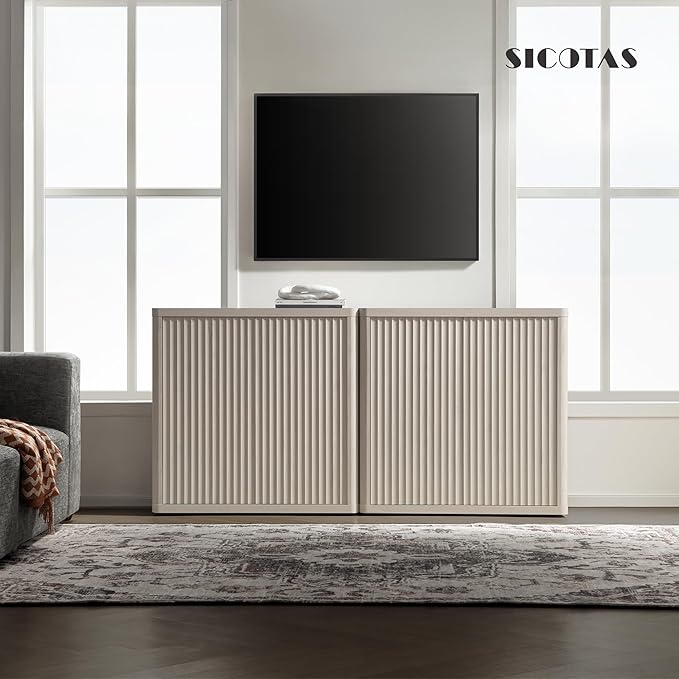 SICOTAS Buffet Cabinet with Storage 69.2" Sideboard Accent Modern Credenza with Doors & Shelves Fluted Tall Media Console Mid Century Coffee Bar Table for Living Room Kitchen Dining Room Hallway