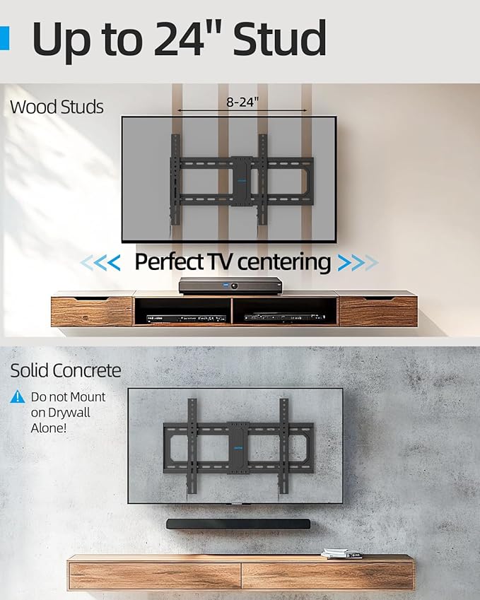 Tilt TV Wall Mount Fits 16-24" Studs, Holds 37-82" TVs up to 132 lbs, Max VESA 600x400mm - by USX STAR