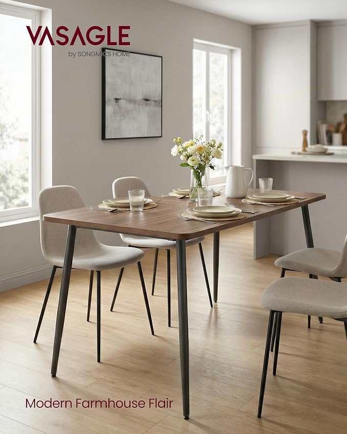 VASAGLE Dining Table for 4-6 People, Modern Farmhouse Dining Room Table, Quick Assembly, Heat-Resistant Tabletop, 55.1 x 29.5 x 29.5 Inches, for Kitchen, Natural Walnut and Ink Black UKDT100K02V2