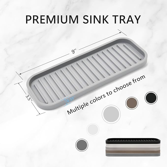 Gosmol Silicone Sponge Holder 2 Pack, Dish Soap Holder for Kitchen Counter, Waterproof Sponge Soap Tray for Kitchen Sink Bathroom, Multipurpose Sink Caddy Organizer for Soap Dispenser Light Grey