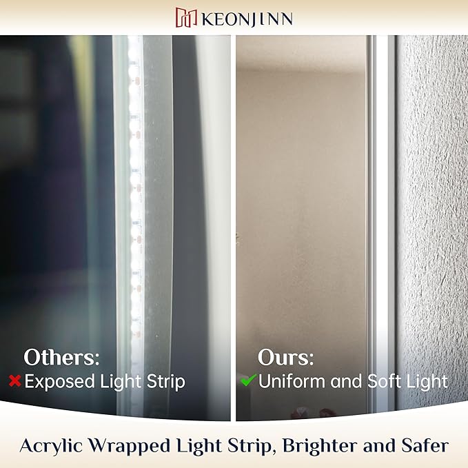 Keonjinn LED Backlit Mirror 84” x 32” Oversized Lighted Bathroom Mirror with UL Listed LED Driver, Large Stepless Dimmable Wall Mirror, Tempered Glass, CRI90+ Anti Fog Vanity Mirror with Backlights